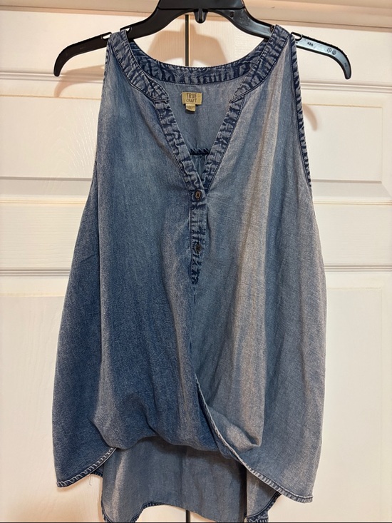 True Craft Tops - True Craft Washed Denim Blue V-Neck Tank Top large